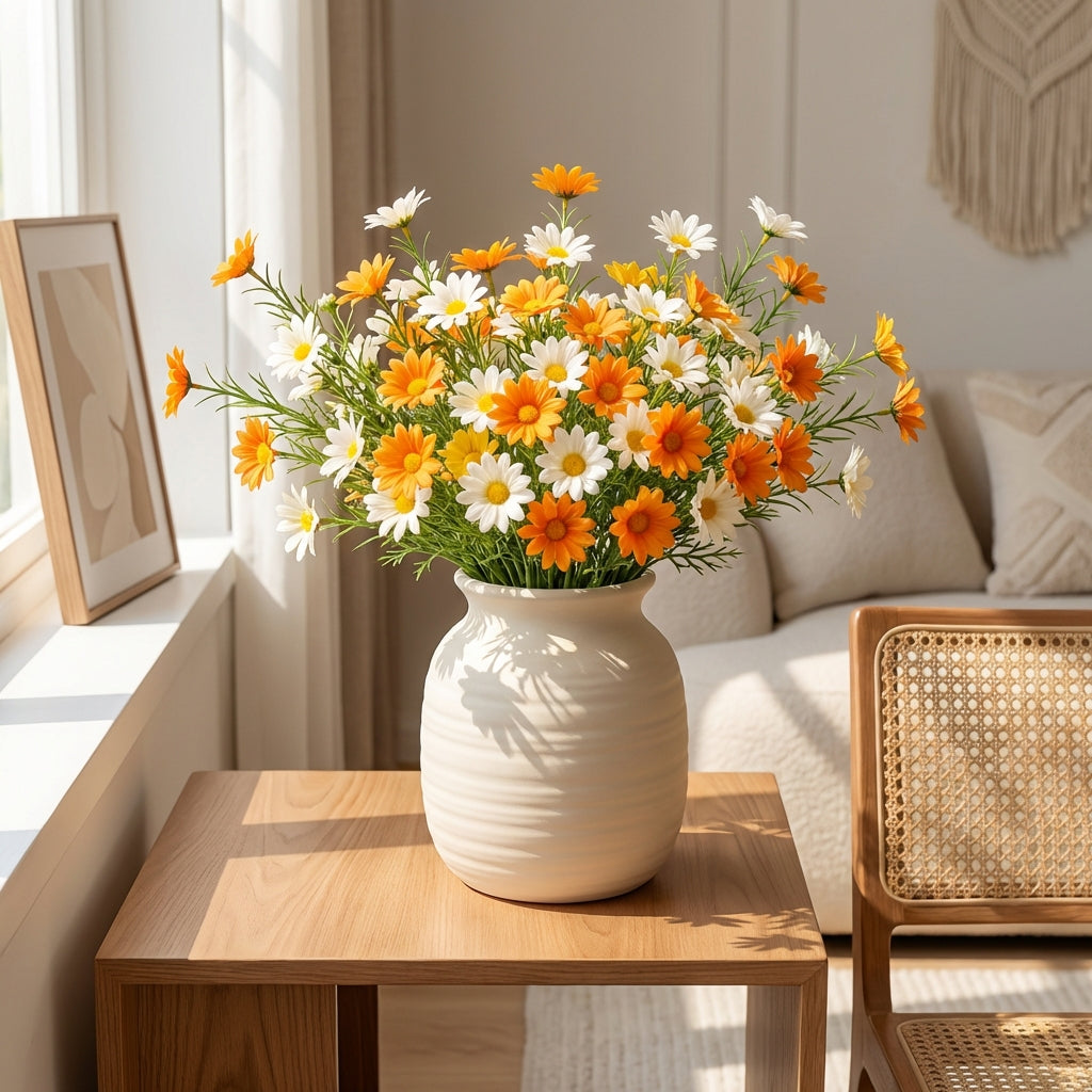 12pcs Artificial Daisy Flowers, 50cm Silk Wildflowers, Long Stem Faux Floral Bouquet for Easter Spring Home, Wedding & Cemetery Decor