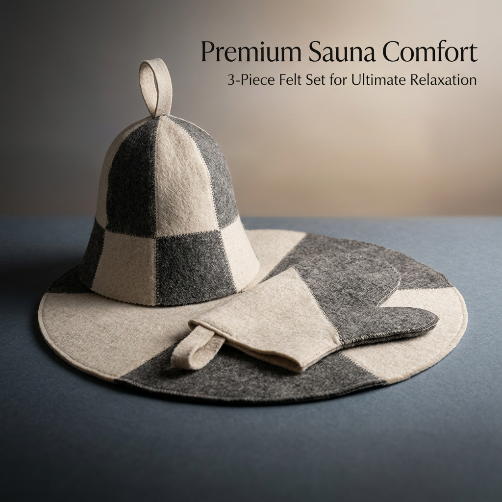 Wool Sauna Hat Set for Steam Bath, Sweat Absorbing Sauna Cap for Men Women, Heat #variant:Sauna Hat Set - Grey with White