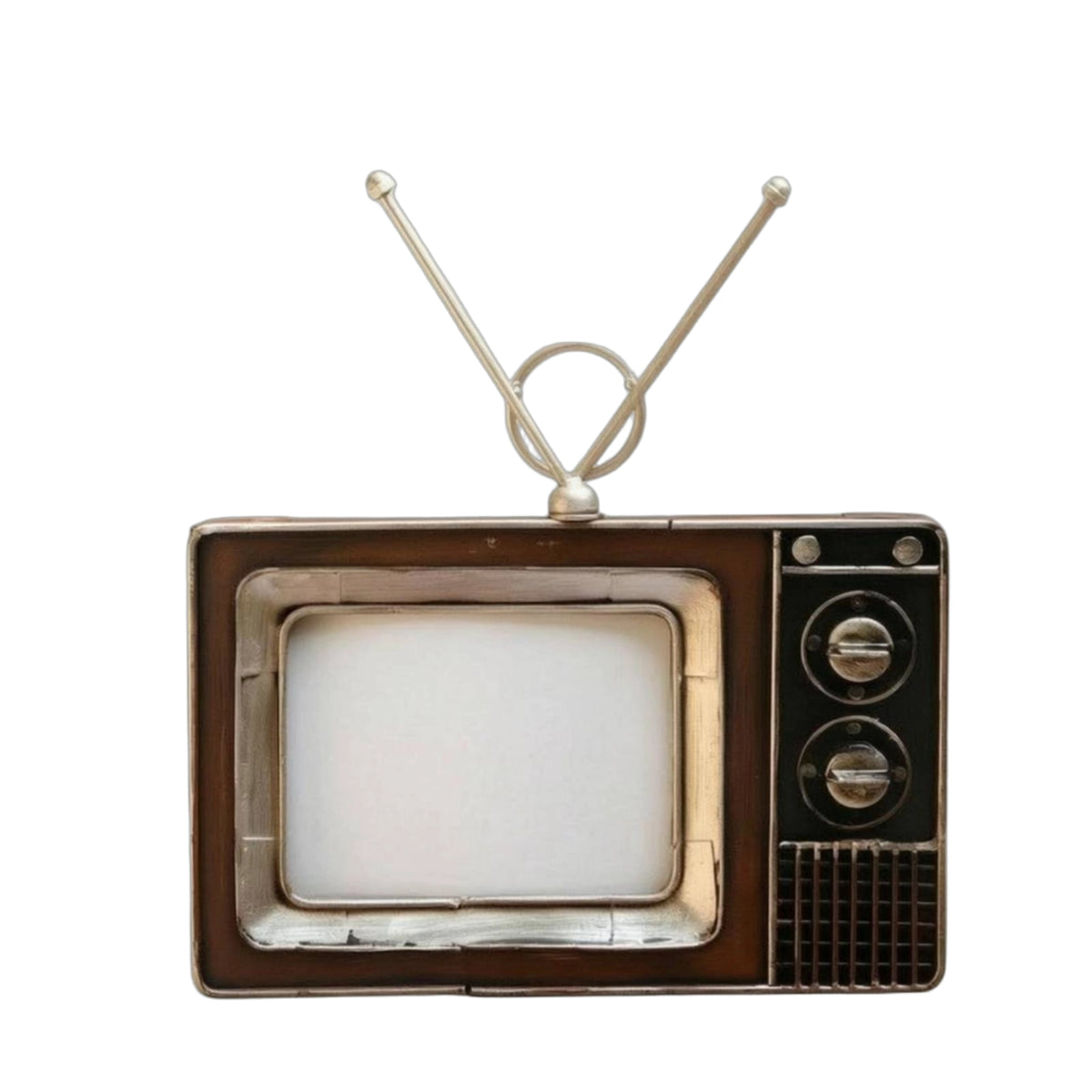 Retro TV Ornament Distressed Finish Iron TV Decoration Brown and Black for Shelf