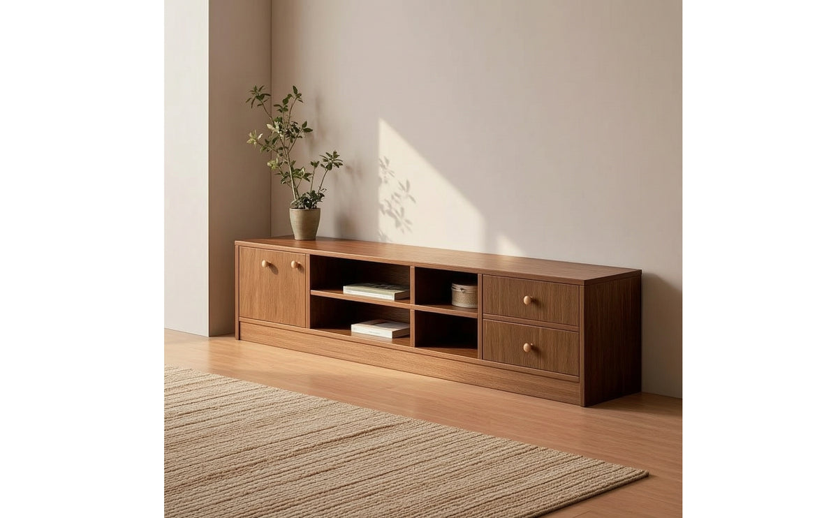 TV Cabinet Modern-Contemporary TV Stand Low-Profile Media Cabinet with Open Shelves for Renters, Small Living Rooms, Apartments