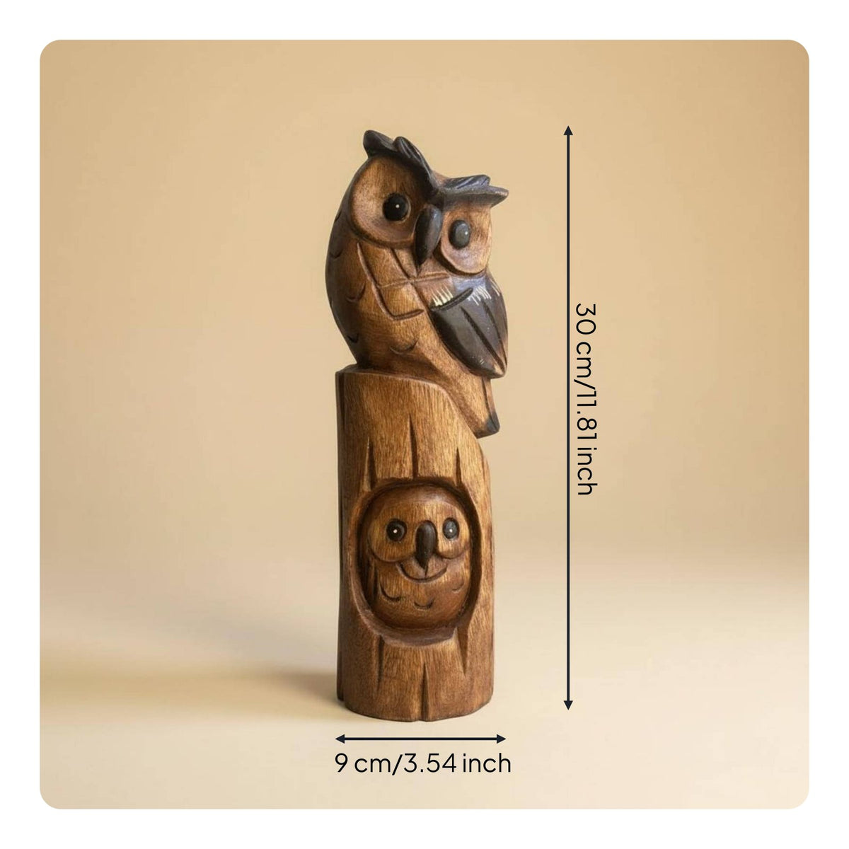 Wooden Owl Statue Artisanal Wooden Owl Figurine Rustic for Living Room