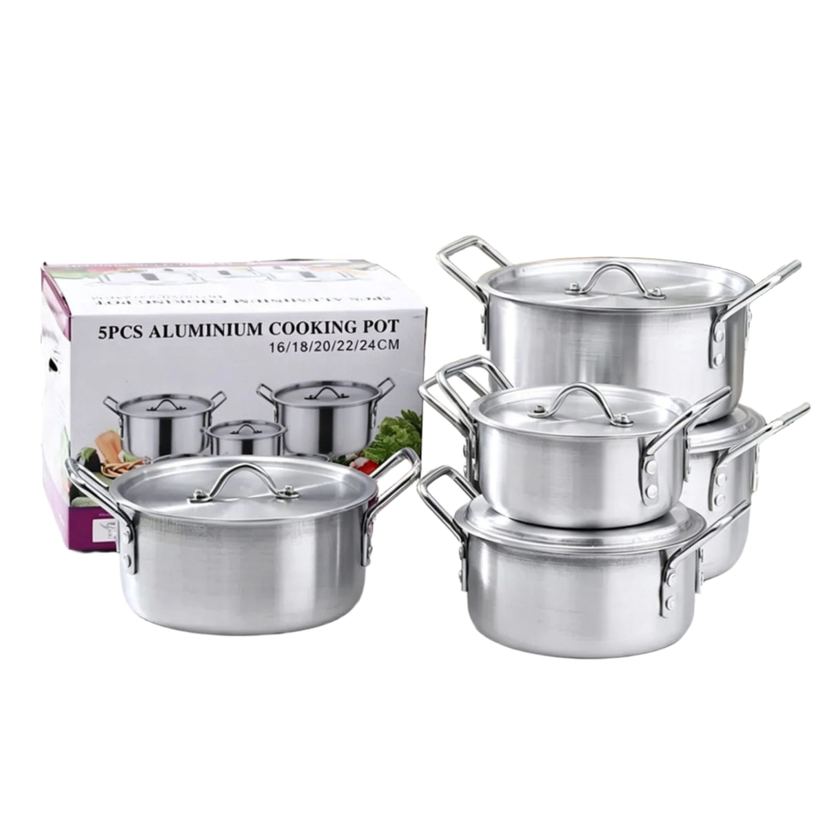 5 Pieces Aluminum Pot with Lid Lightweight Saucepot Heavy-Duty Kookpot for Home Cooks