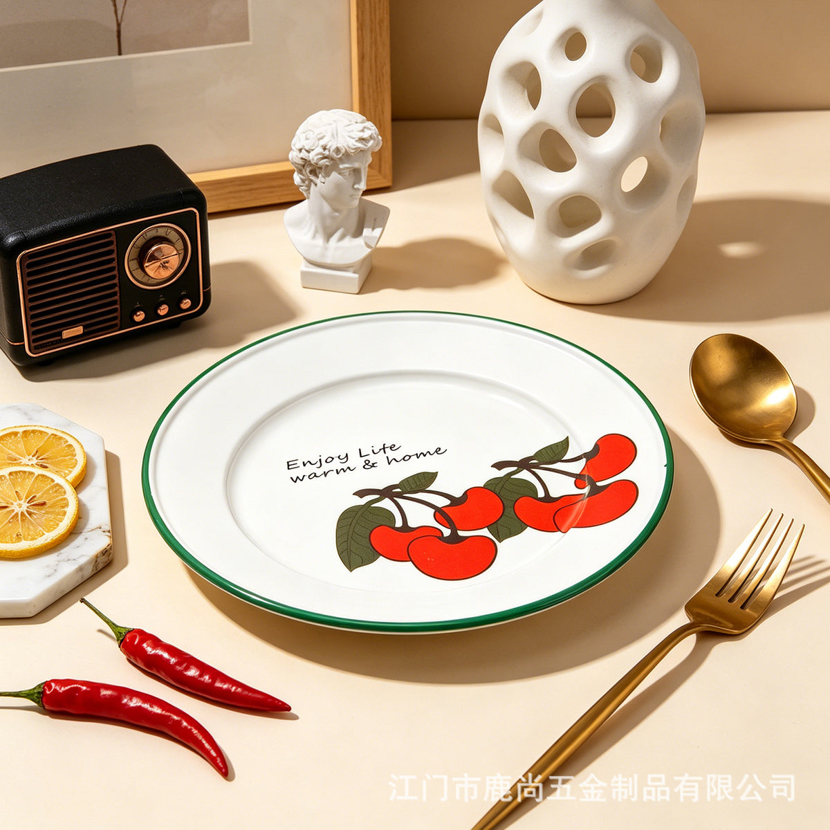 Vintage Iron Snack and Fruit Tray with Zen Style