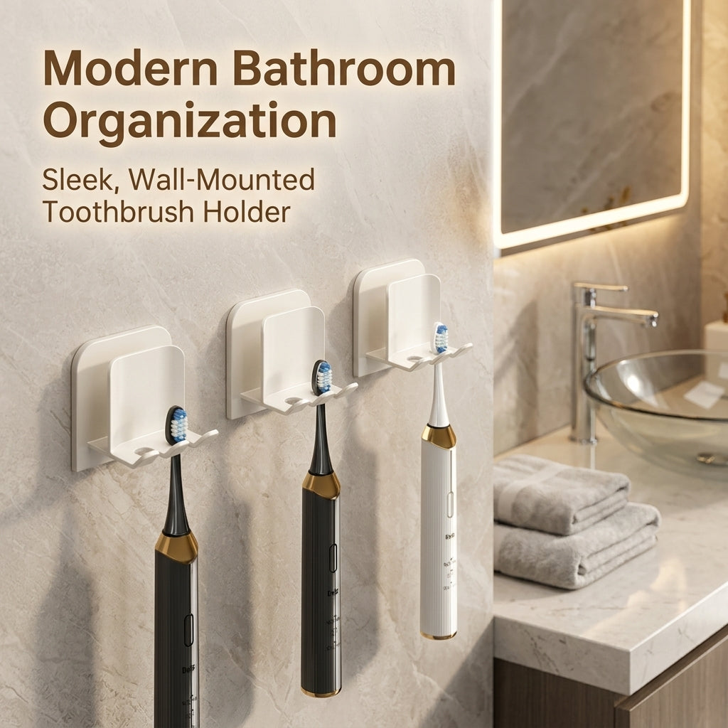 Wall Mounted Toothbrush Holder No Drill , Toothbrush Holder Set with Toothpaste Dispenser, Care Organizer for Apartment Decor