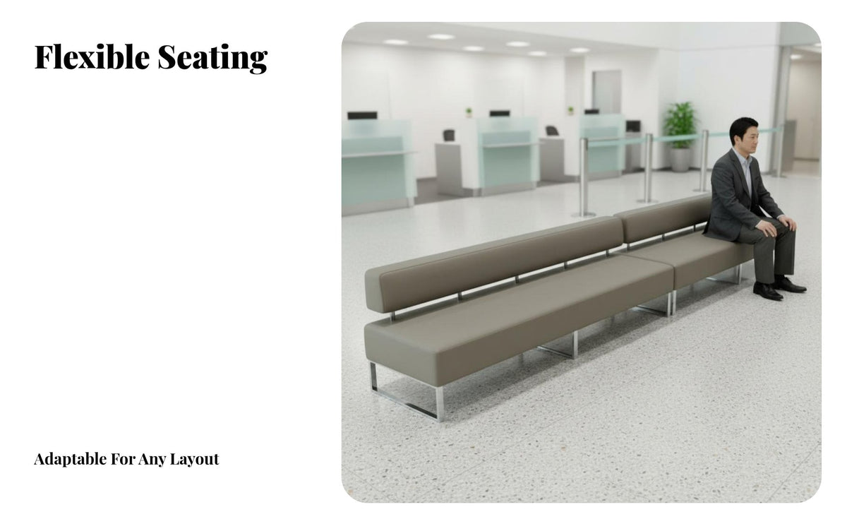 Comfortable Padding Upholstered Multi-Seater Bench Minimalist Design 3-Seater Upholstered Couch Sturdy construction Reception Sofa dense padding for Visitors, Customers, Lobby, Waiting Area, Salon, Airport Terminal