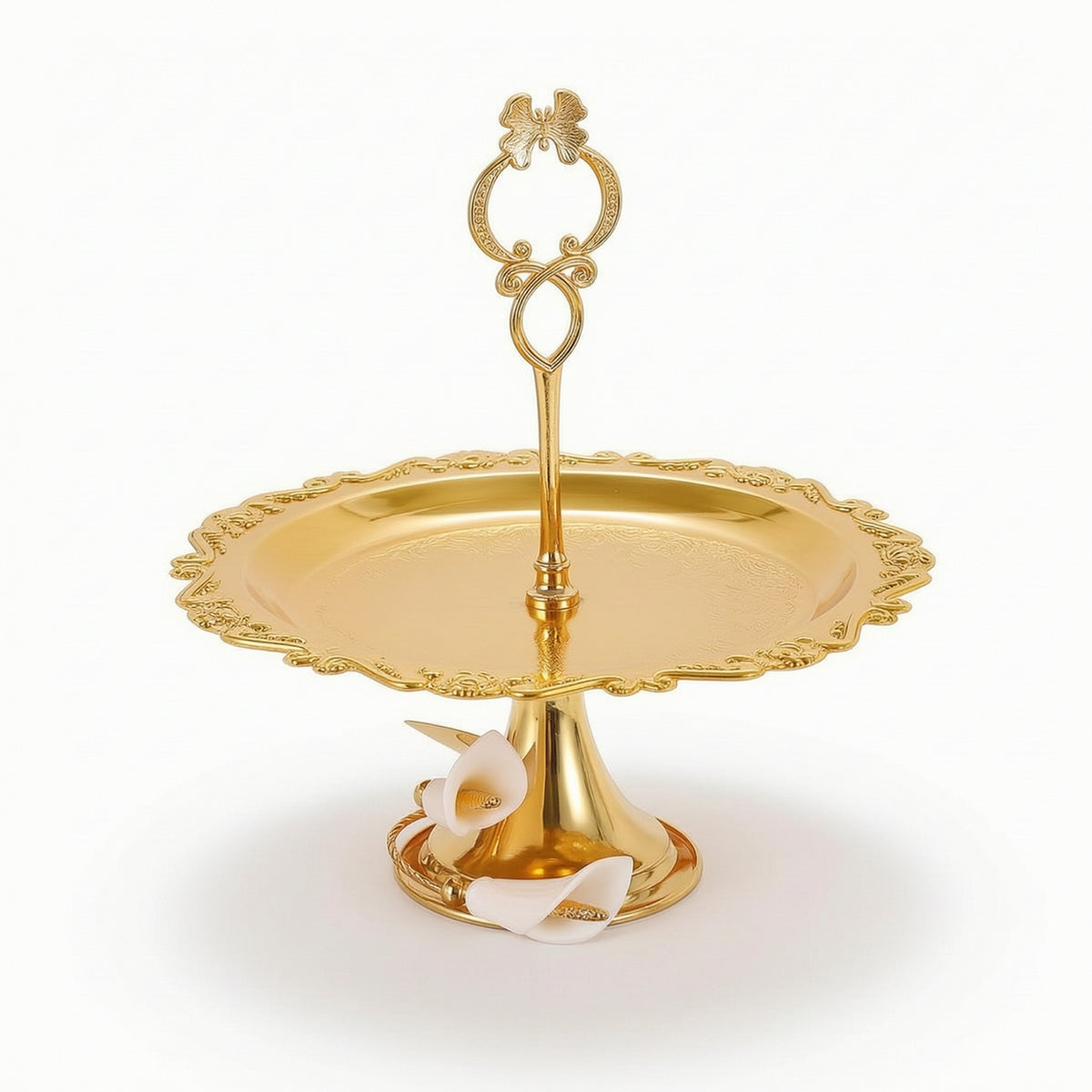 Dessert Stand with Handle Polished Serving Tray Round for Buffets, Party Hosts