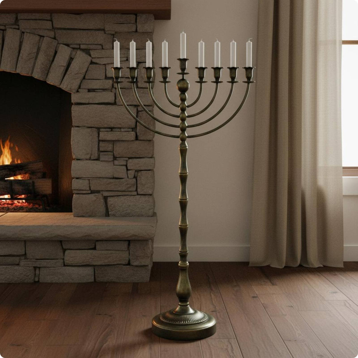 Antique Bronze Menorah Stand Stable Base Floor Standing Candelabra Elegant