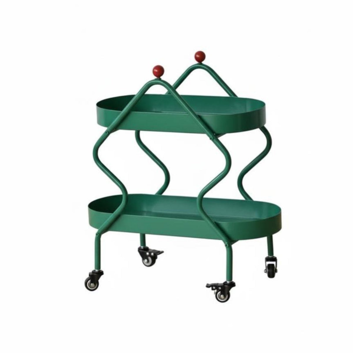 2-Tier Rolling Wheeled Trolley On Wheels 2-Tier Wavy Frame Trolley