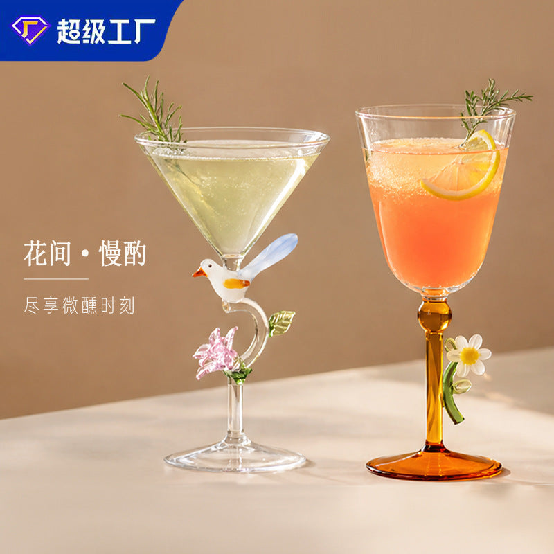 Luxury High-Foot Floral Cocktail Glass for Champagne and Bubbly