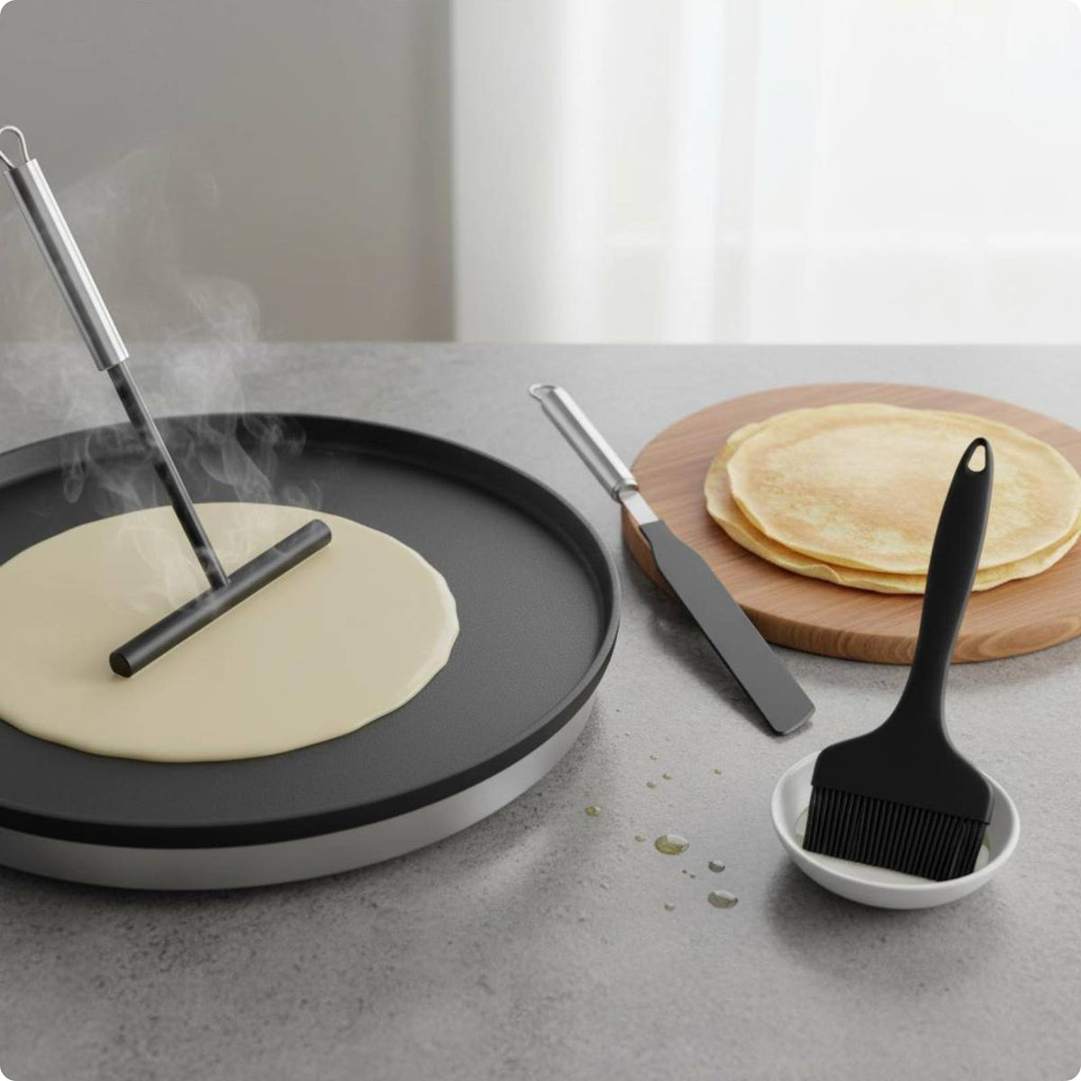 3 Pieces Batter Spreader and Set Stainless Steel Crepe Spreader L-Shaped Design Crepe Batter Brush Set for Breakfast