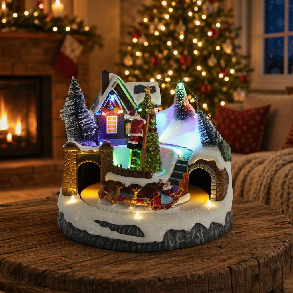 Christmas Lighted Rotating Music House Ornament