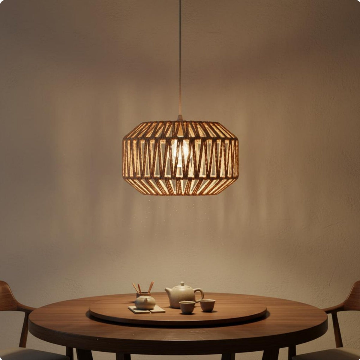 Woven Paper Cord Lampshade Hollow Design Boho Hanging Lamp Shade for Dining Room