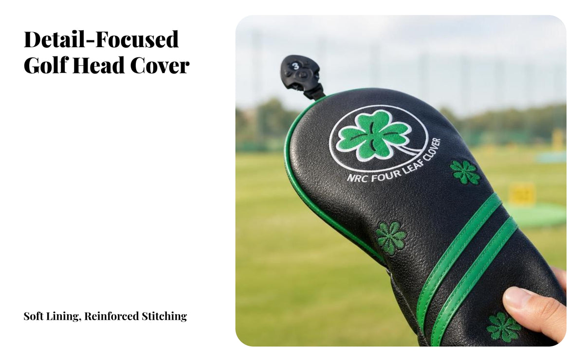 Golf Wood Headcover with Shamrock Motif | Leather-Like Textured Exterior, Elasticized Opening for Secure Fit, headcover Wood Headcover