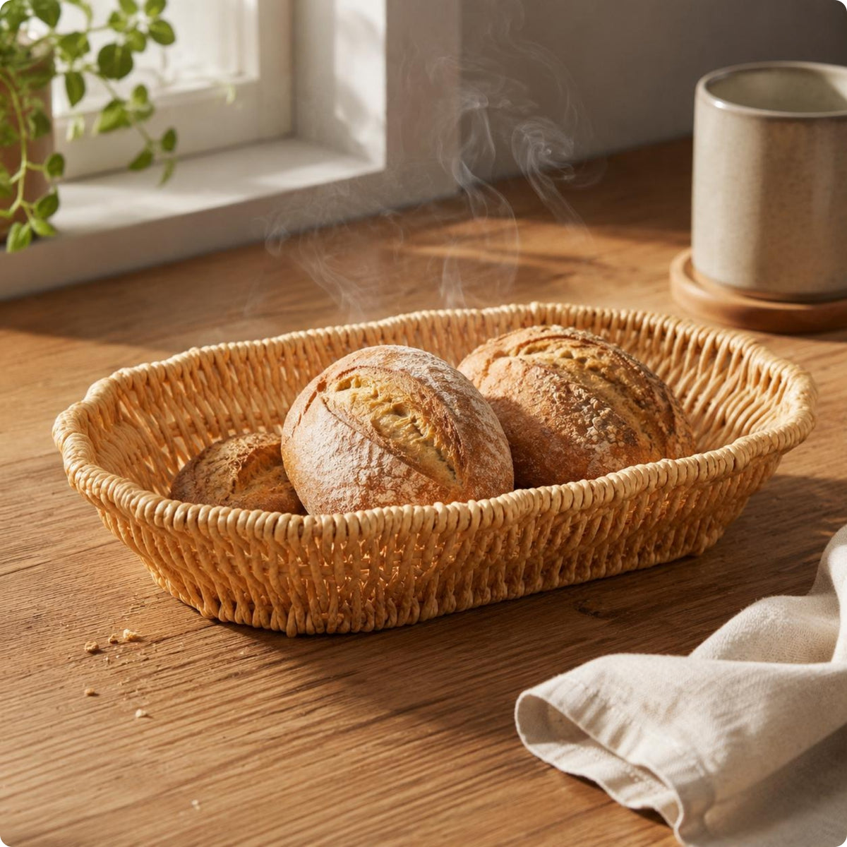 Oval Rattan Basket Natural Finish Serving Tray Low-Height