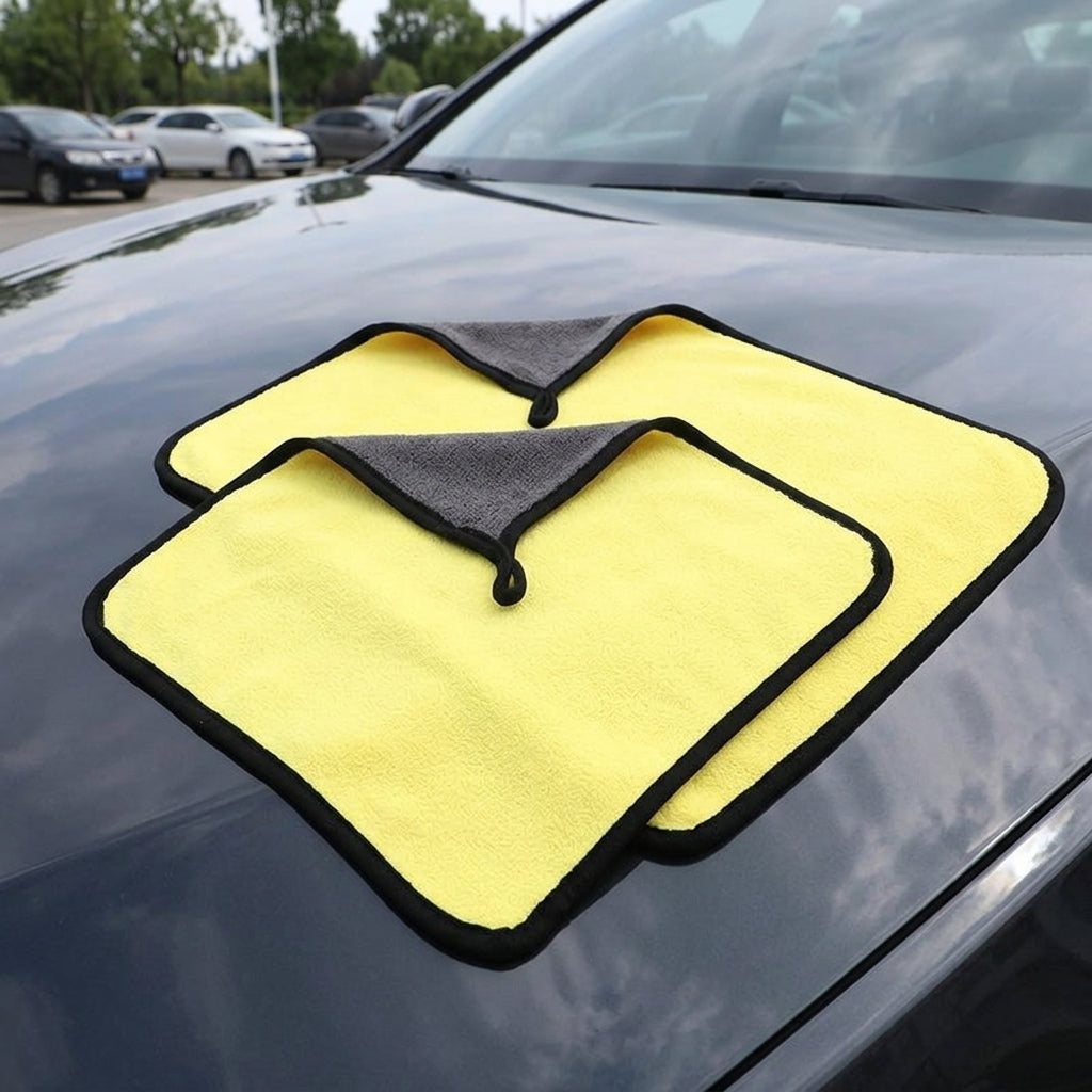 Double Sided Car Drying Towel with Plush Microfiber, Highly Absorbent Car Drying Towel, 30x30cm Yellow and Gray Multi-Purpose Drying Cloth
