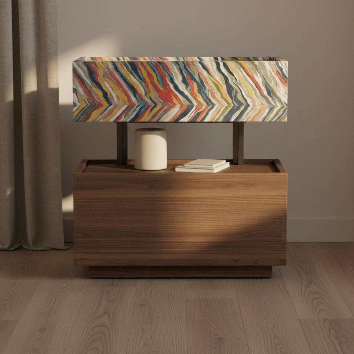 Two-Level Side Table Installation Nightstand Minimalist and Design Bedside Cabinet for Renters, Residents, Apartment, Hotel Room, Hallway