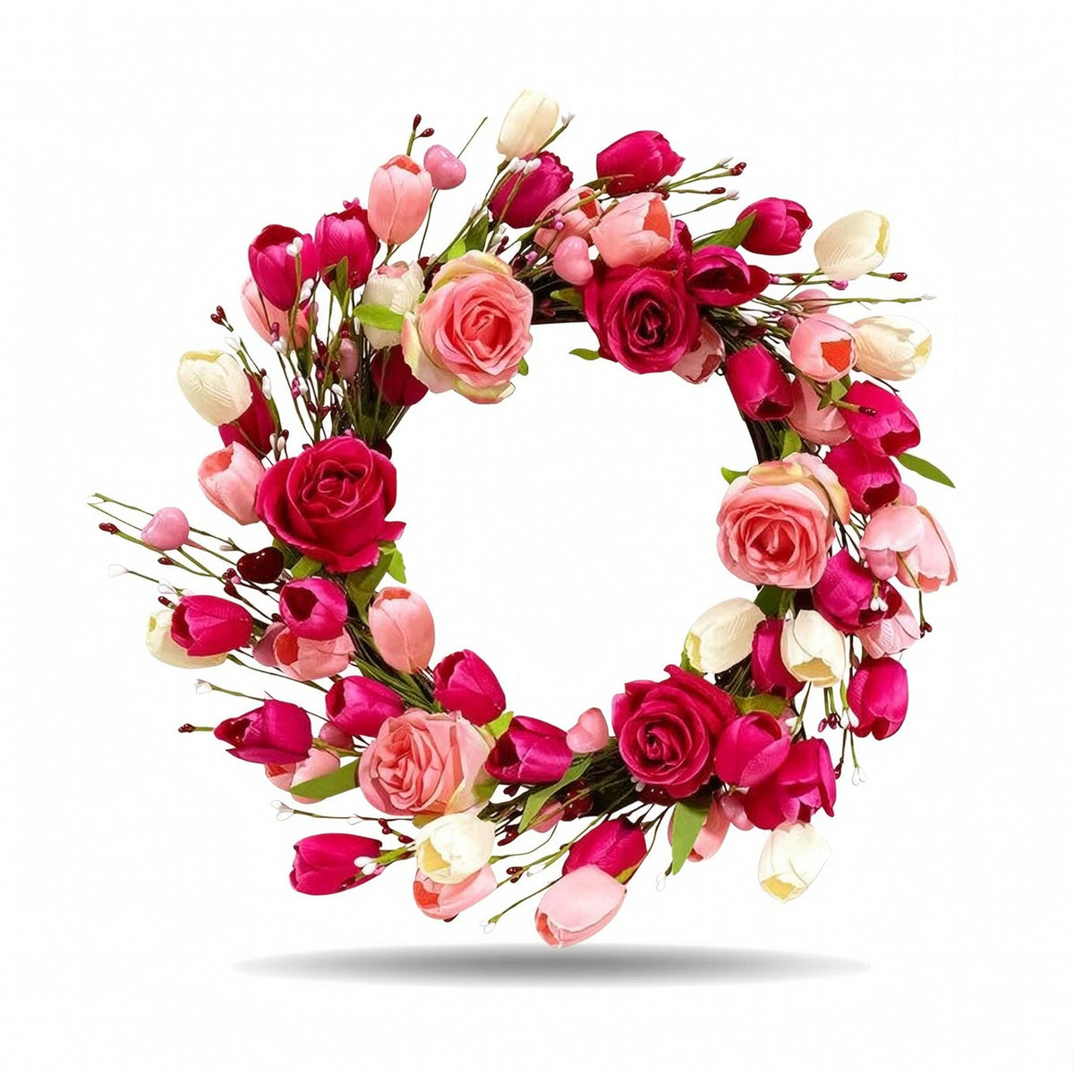 Silk Flower Wreath Spring-Style Artificial Floral Wreath Full-Bodied for Entry, Entryway