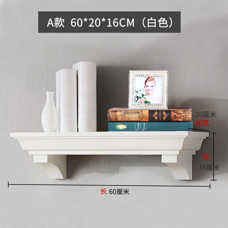 美式简约实木隔板一字板收纳架电视机顶盒架子墙面打孔搁板置物架