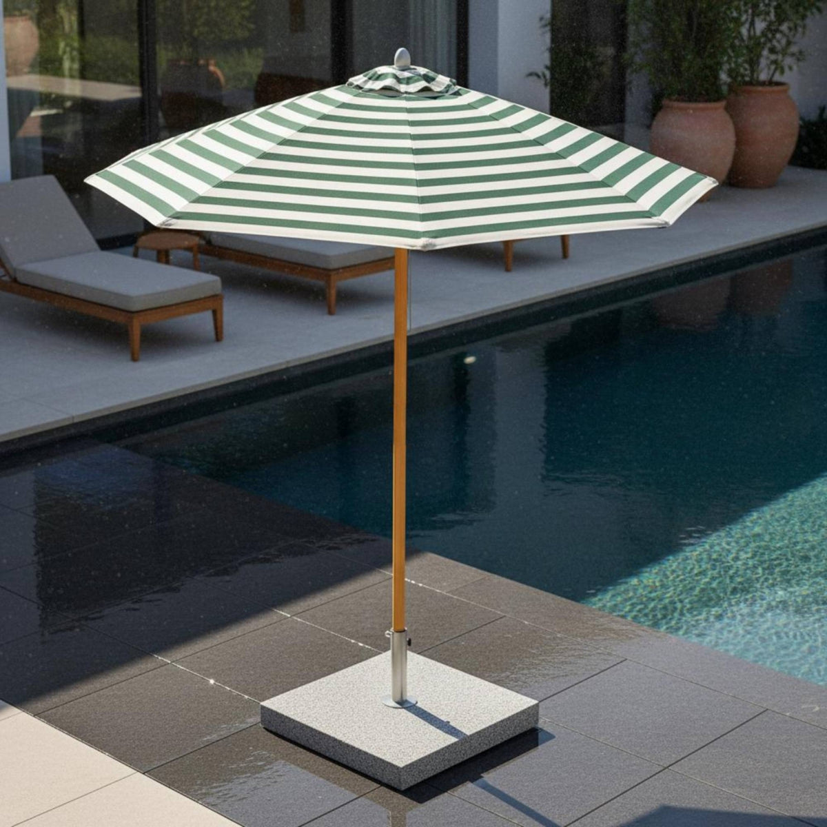 Striped Patio Umbrella Woodgrain Finish Round Patio Umbrella Sun Cover for Beach