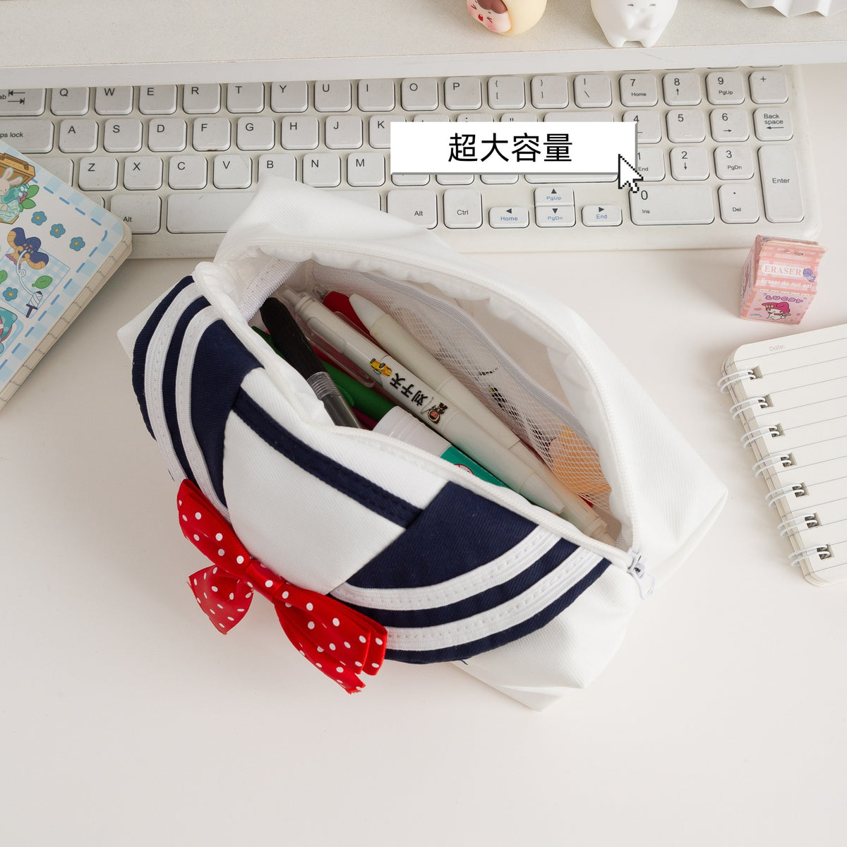 JK Bow Pencil Case, Large Capacity, Standing, Sailor Uniform Style
