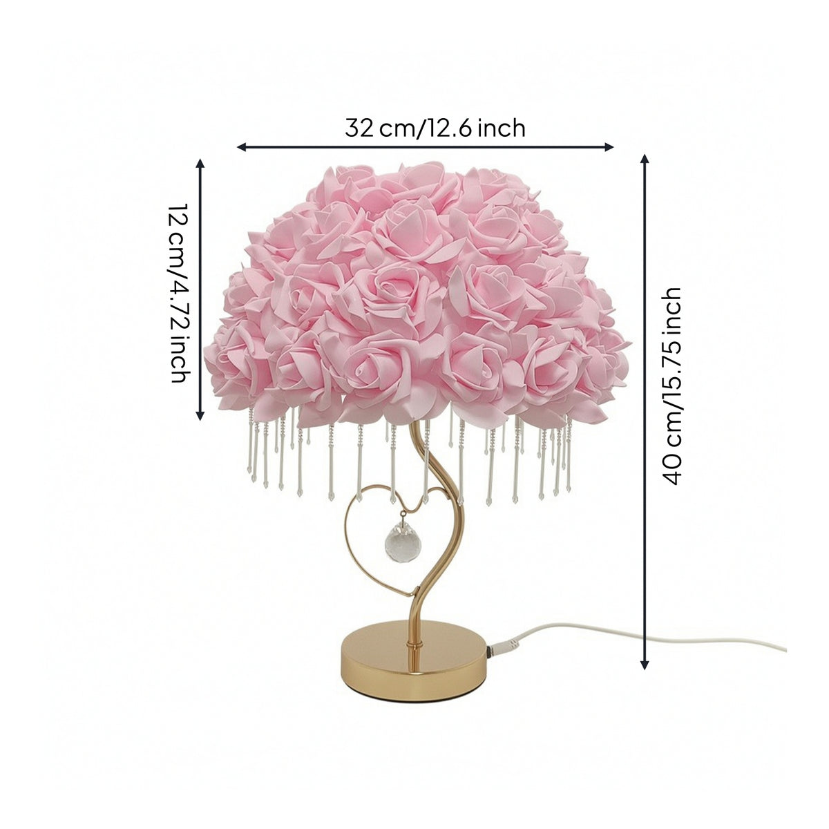 Decorative Rose Lamp with Crystal Beads Floral Rose Lamp Romantic Ambient for Girls, Teens, Bedroom, Nightstand, Vanity