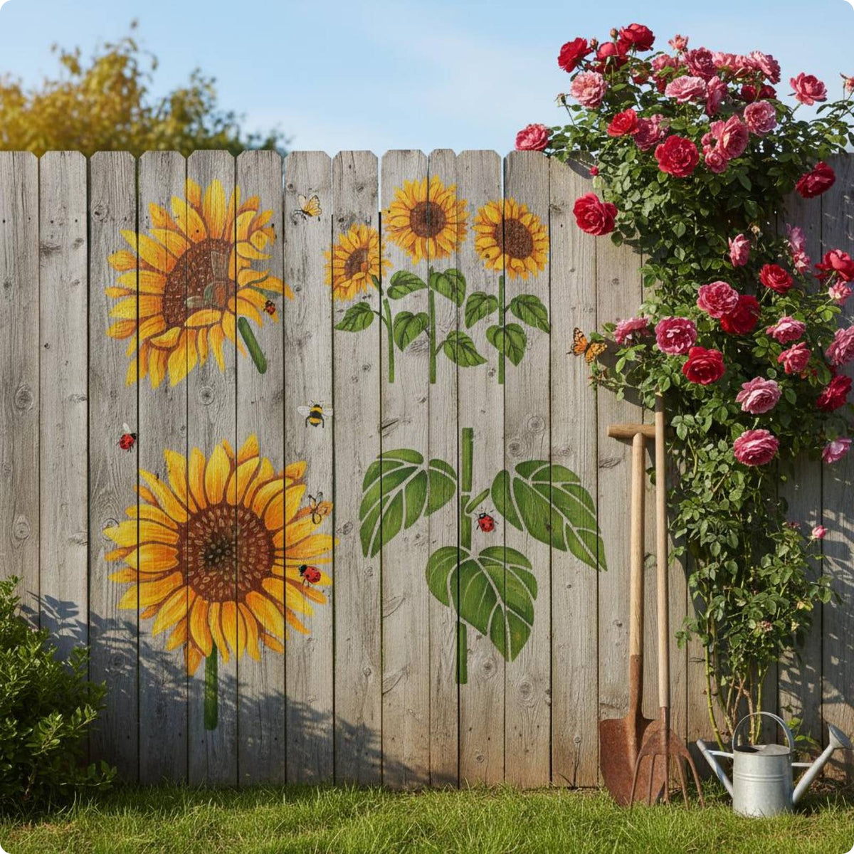 4 Pieces Floral Stencil Set Cutout Design Craft Supplies Square Panels