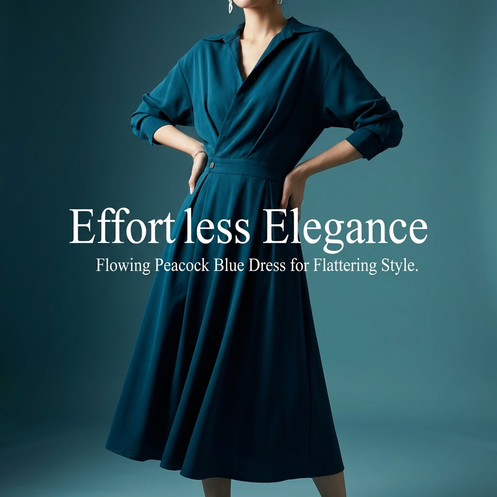 Maxi Dress for Plus Size Women with Cinched Waist Design, Flared Shirt for Casual Wear and Everyday Occasions, Flattering Fit