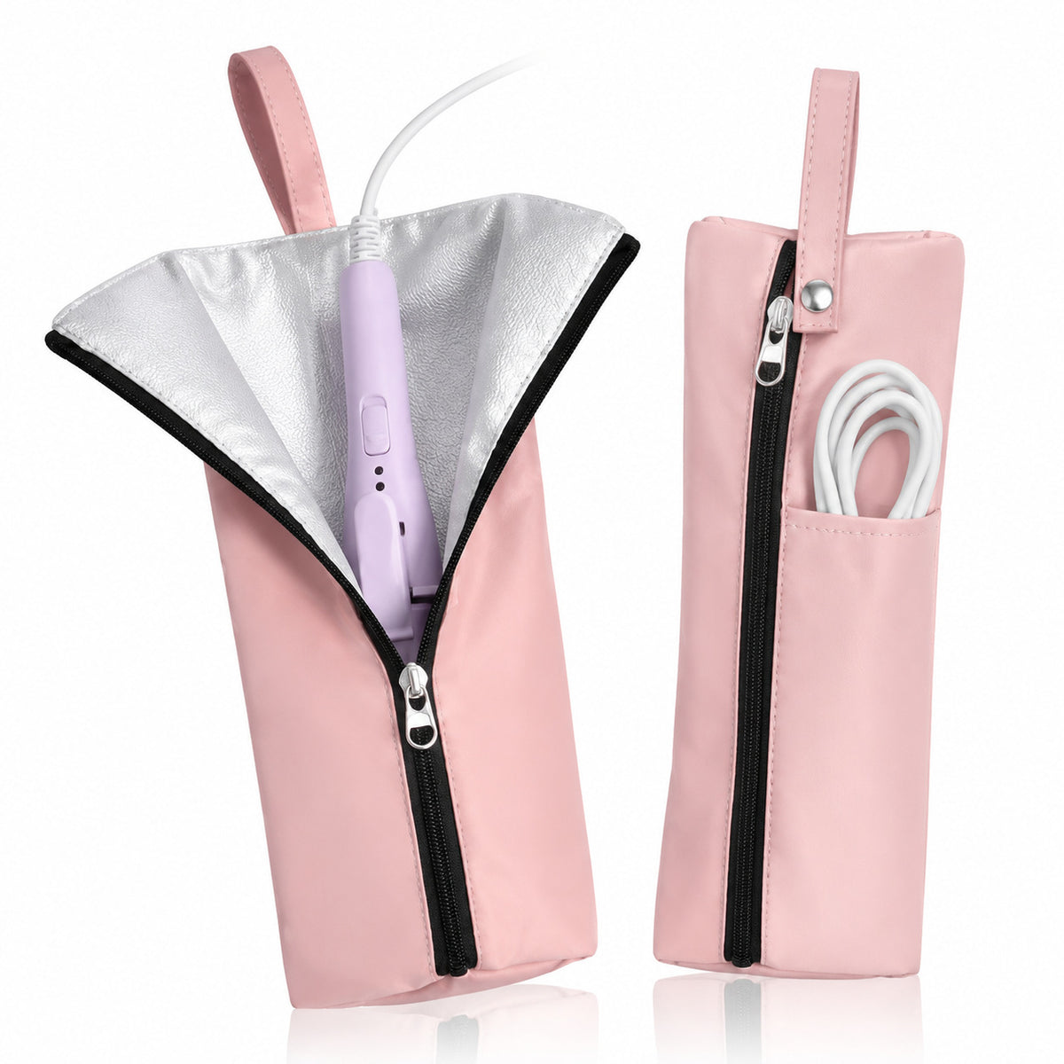 Pink Heat-Resistant Storage Bag for Curling Irons and Hair Dryers, Portable with Hanging Rope