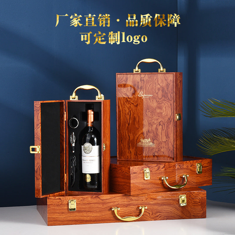 Wooden Wine Gift Box for Single or Double Bottles, with Polka Dot Paper Bag, Wholesale