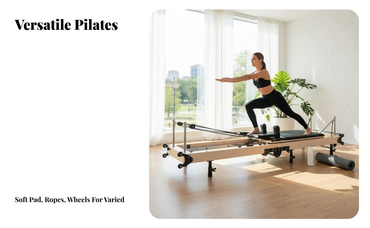 Space Saving Wooden Pilates Core Bed Commercial Grade Solid Wood Pilates Bed Professional Studio-Quality Wooden Reformer Machine High-Density Foam Padding for Fitness Professionals, Mind-Body Practiti Single Rs, Beginners