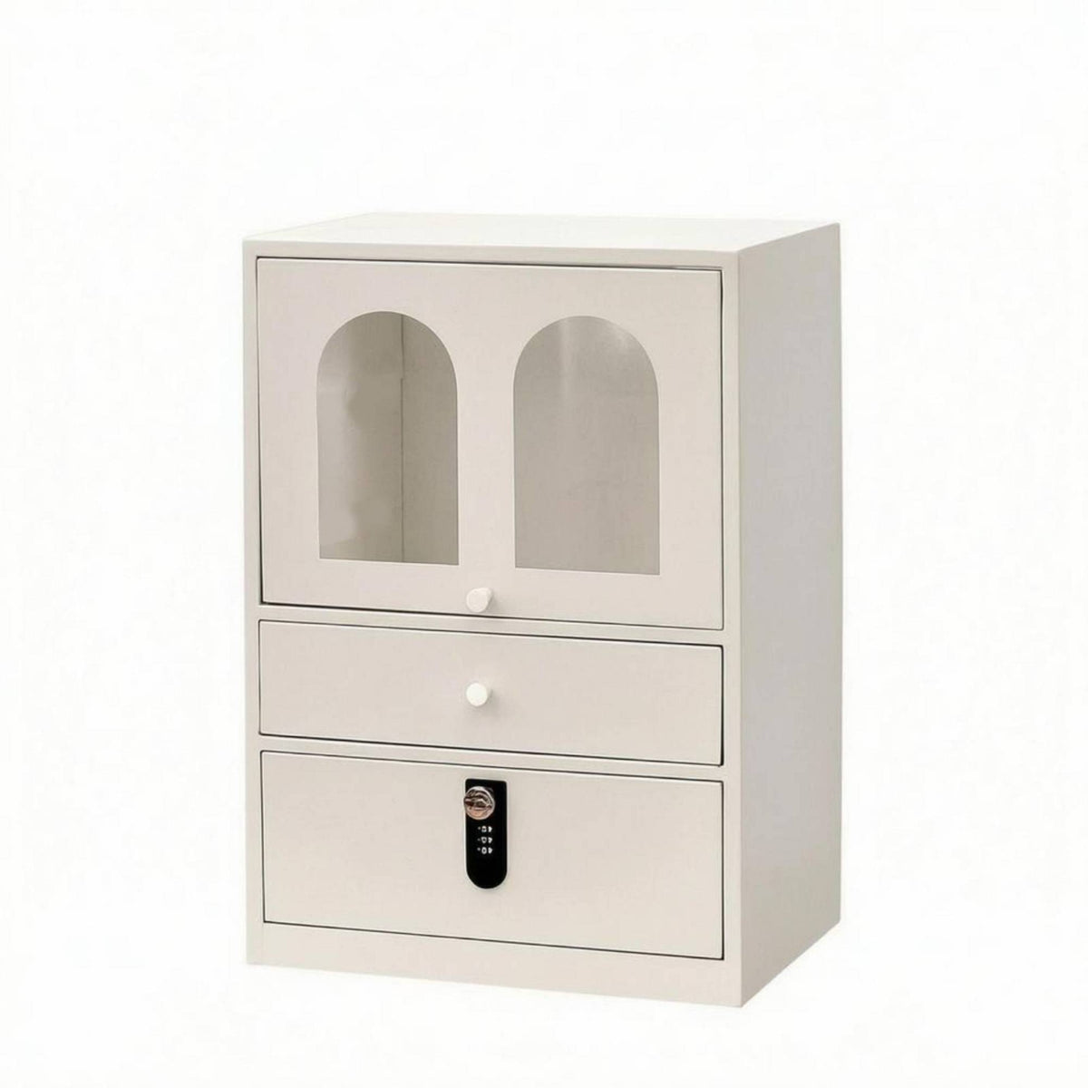 Tabletop Makeup Cabinet Arched Doors Lockable Desktop Cabinet