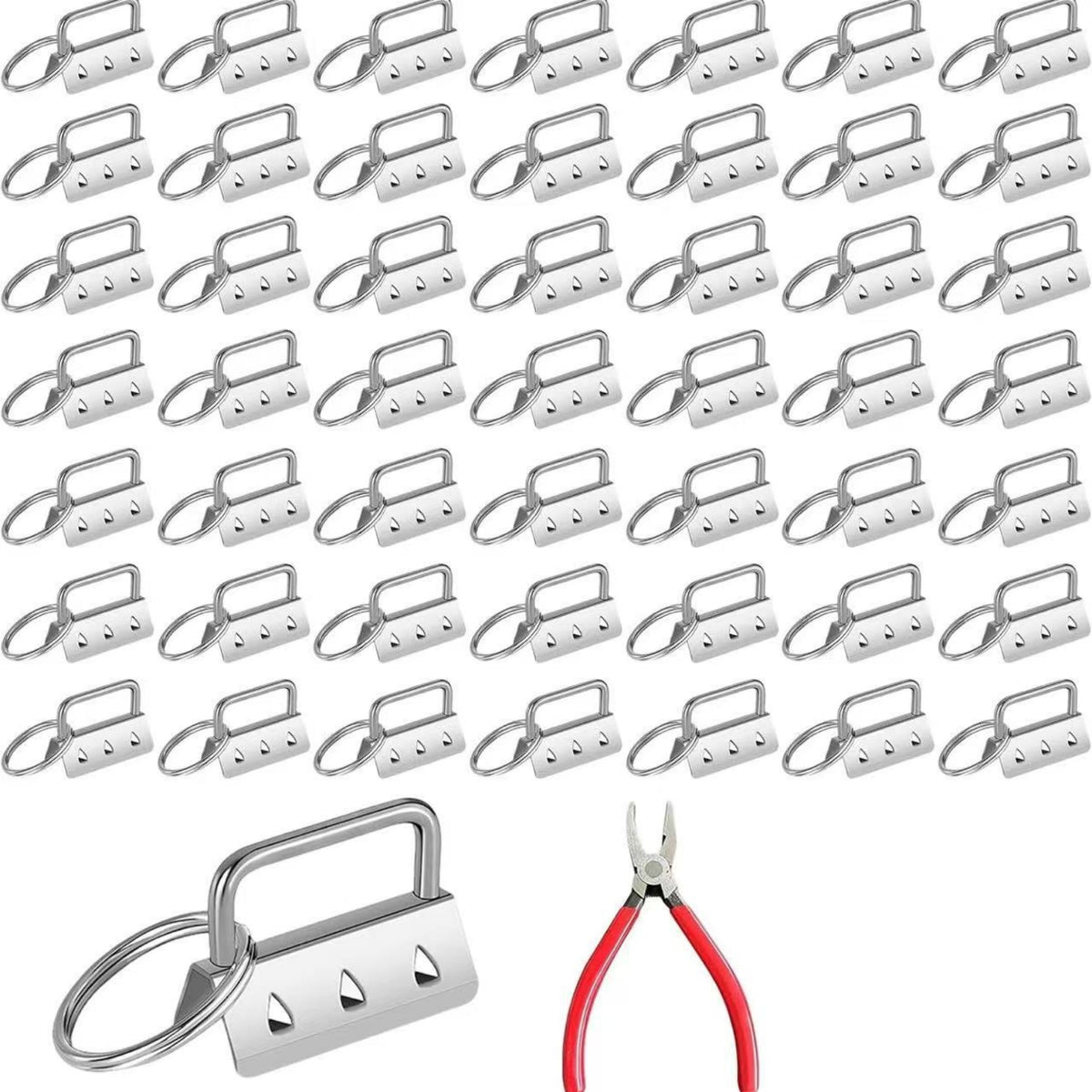 50 Pieces Key Loop with Clamp Easy to Install Keychain Fob Hardware Heavy-Duty