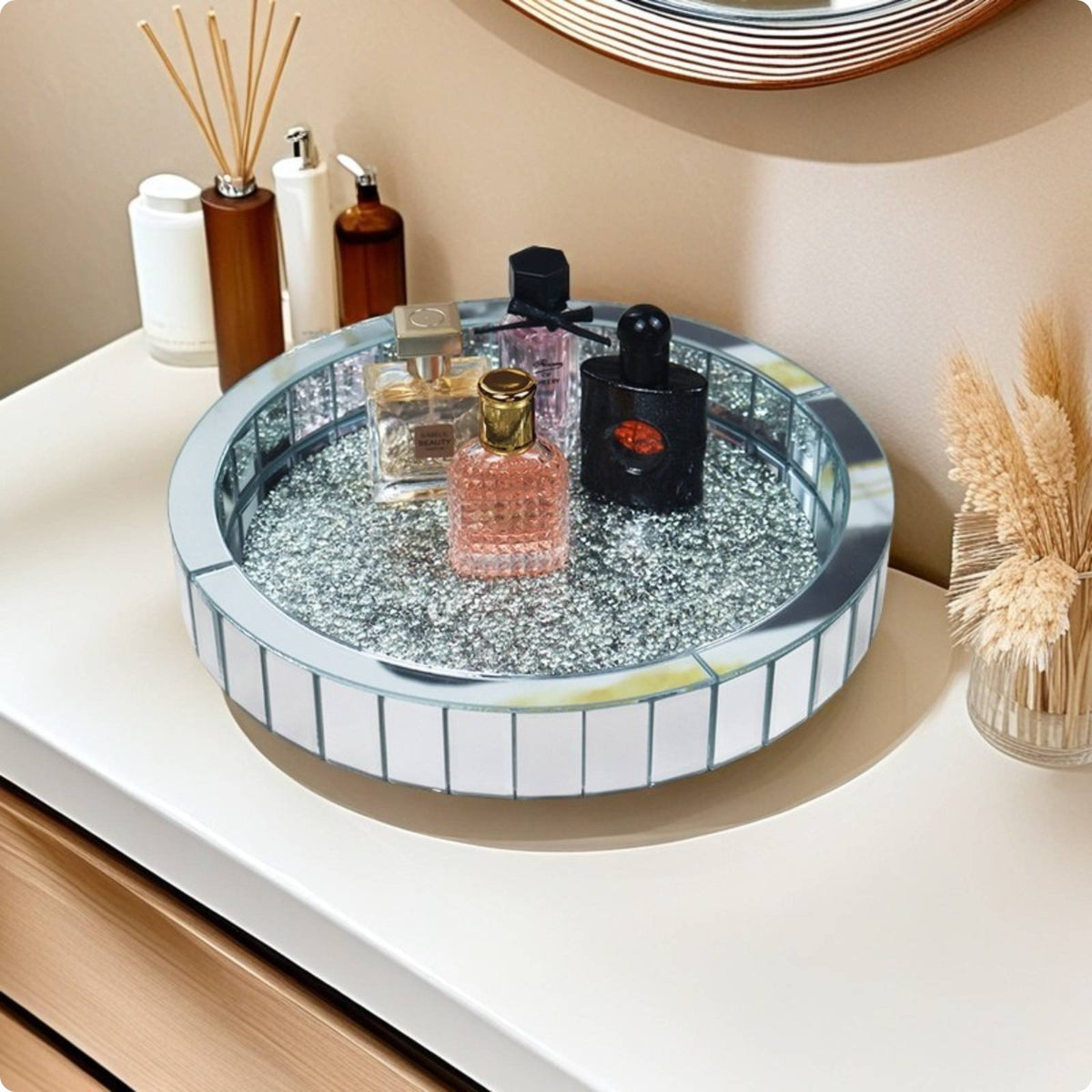 Rotating Makeup Organizer Sparkling Design Rotating Cosmetic Tray Easy to Reach Round Crystal Tray for Dresser
