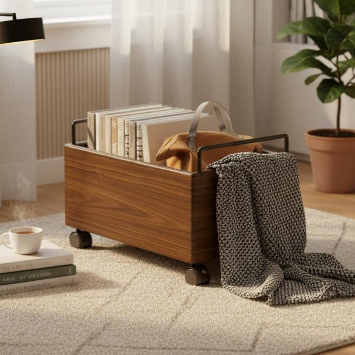 Rolling Book Crate Movable Organizer Bin With casters for Office Workers, Parents