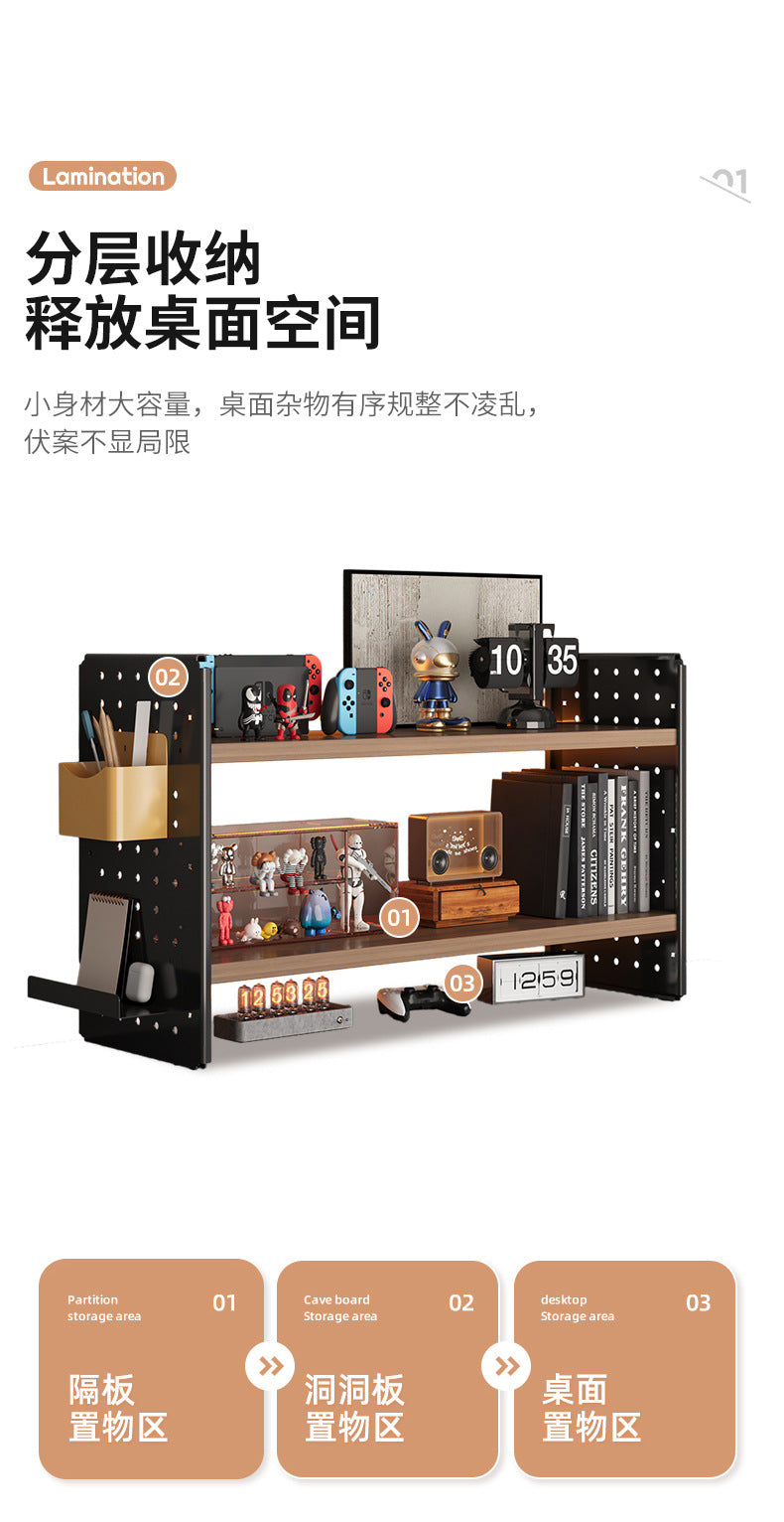 Wooden Desk Organizer Shelf with Pegboard for Computer Desk