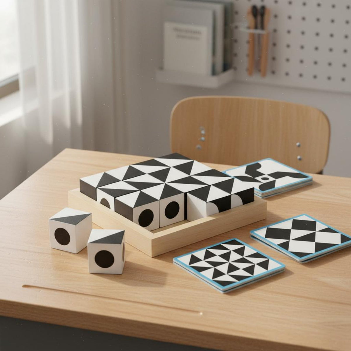 Develops Logical Thinking Wooden Pattern Blocks Set Improves Hand-Eye Coordination Geometric Shape Game Polished Edges Geometric Matching Game 80 Challenges for Tabletop