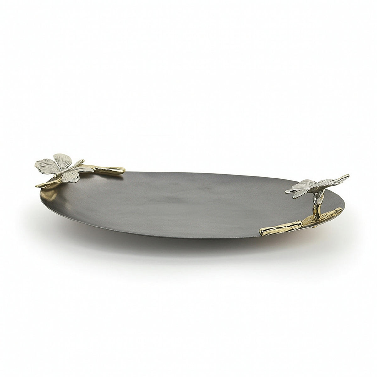 Tray with Flower Decorations Decorative Oval Serving Tray for Tabletop