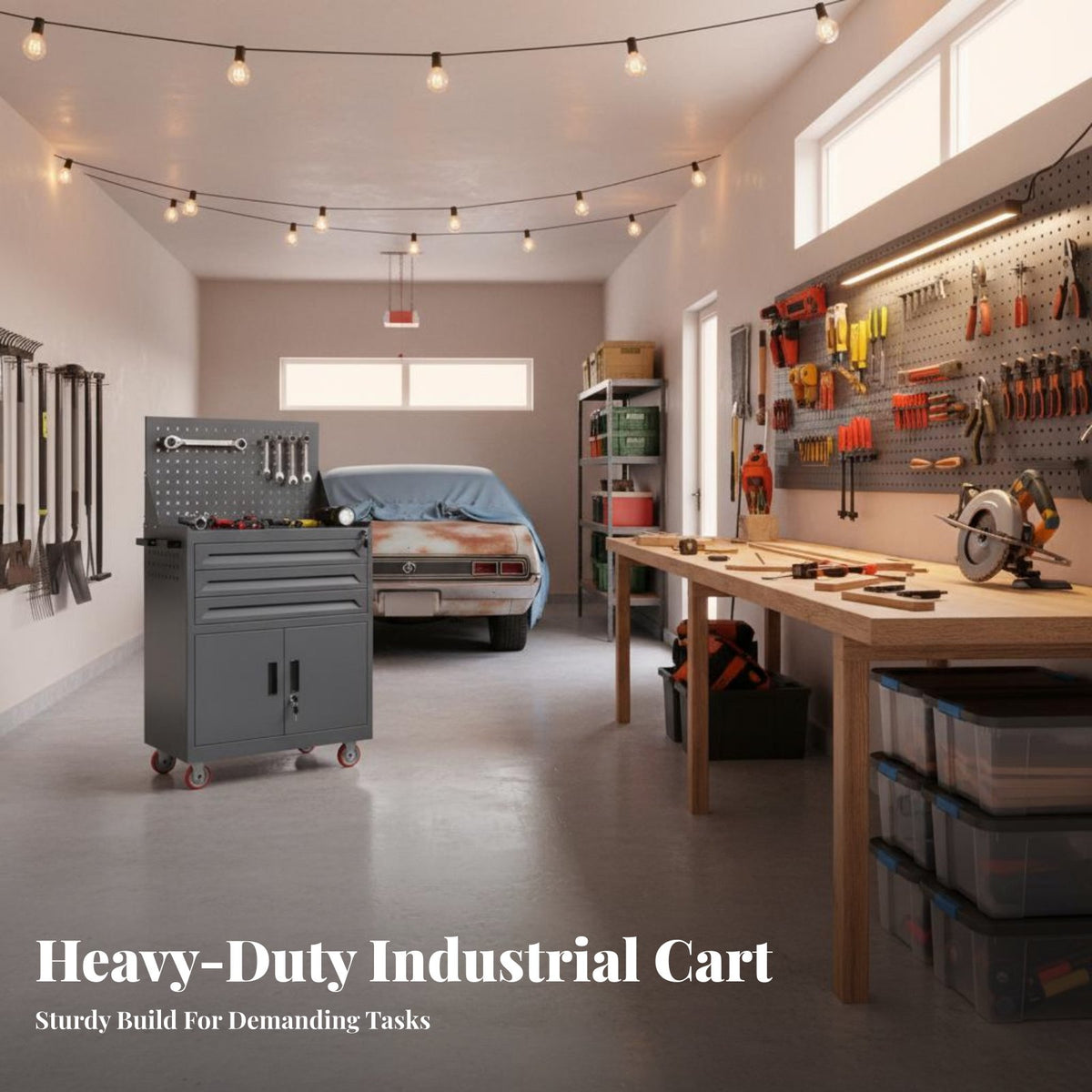 Mobile Tool Cart Multi-Functional Heavy Duty Tool Trolley Sturdy Steel Construction Workshop Utility Cart for Mechanics, Factory, Warehouse, Basement