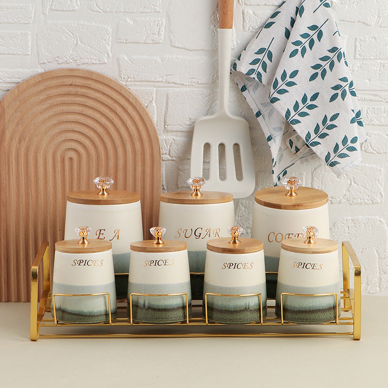 Large Capacity Ceramic Storage Jar Set, 7-Piece Kitchen Canister Set with Lids