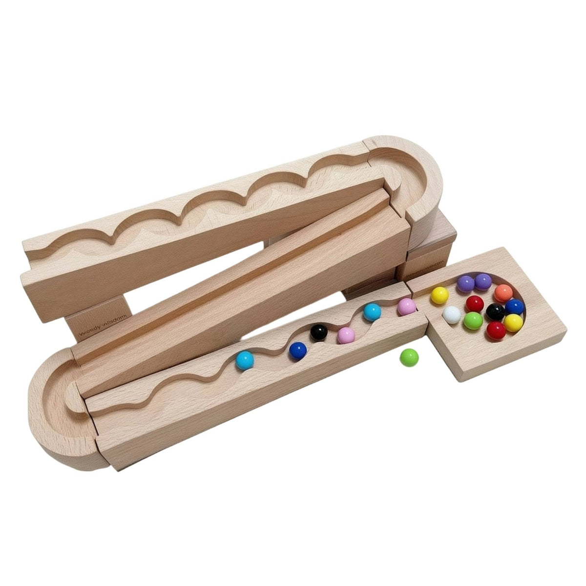 Wooden Ball Track with Blocks Interlocking Ball Route Building Toy Classic Marble Maze for Preschoolers, Young Children, Kindergarten, Playroom