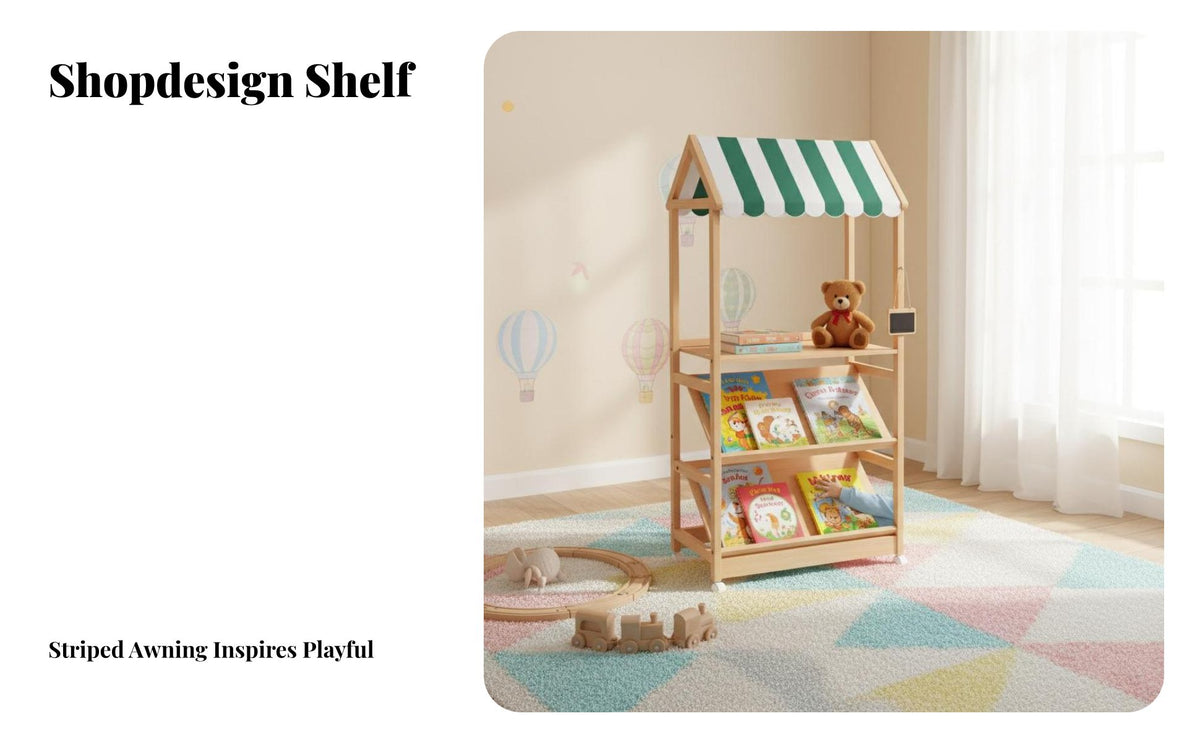 Multifunctional Design Book and Toy Storage Center Large Capacity Market Stall Play Shelf Safety Features kids' Furniture Space-Saving for Toddlers, Parents, Nursery, Daycare, Bedroom, Living Room