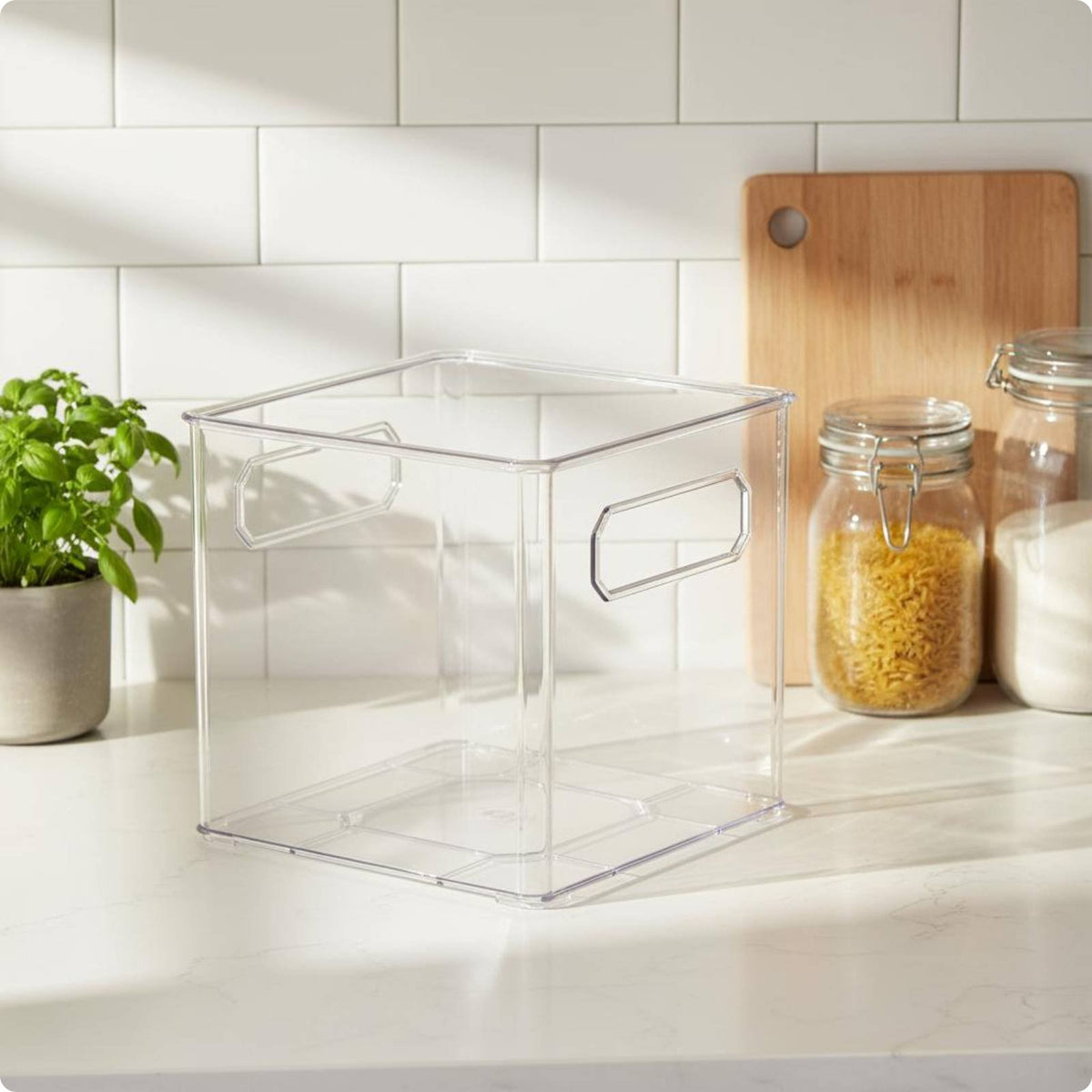 Clear Fridge Organizer Bin Stackable Plastic Refrigerator Bin with Handles