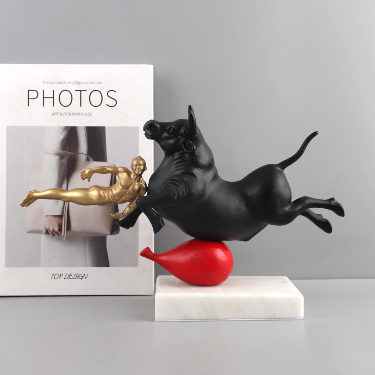 Nordic Creative Abstract Metal Bull Animal Sculpture Decor for Living Room Entryway TV Cabinet