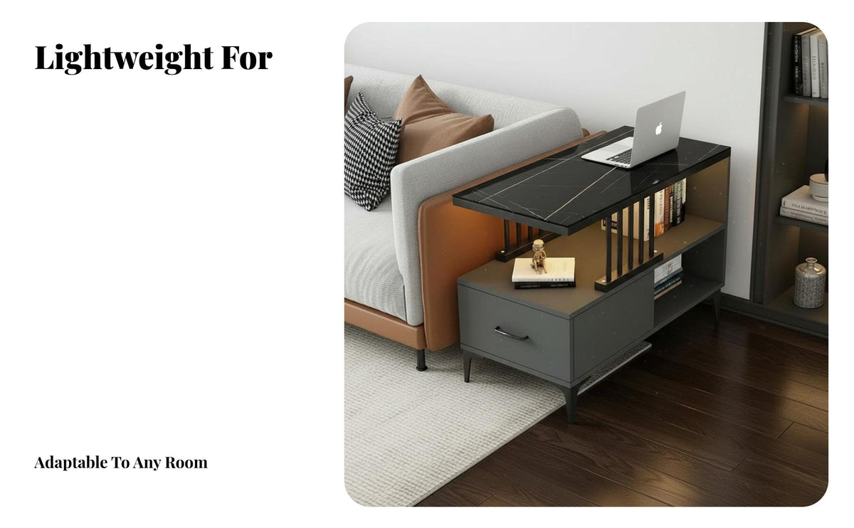 Tempered Glass Surface C-Shaped Side Table Modern Design Living Room Furniture Spacious Storage Sofa Stand Sturdy Support for Apartment Dwellers, Homeowners, Distant Workers, Small Areas, Lounge Area, Bedroom, Home Office
