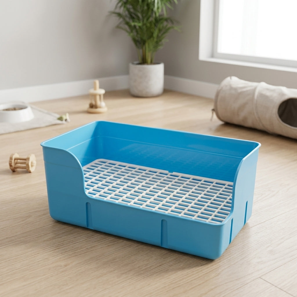 High Sided Litter Box Bunny Litter Tray, Reinforced Bunny Litter Box with Removable Pan and Mesh Grate, Anti-Tip Design for Enclosures, 40x22.5x17cm