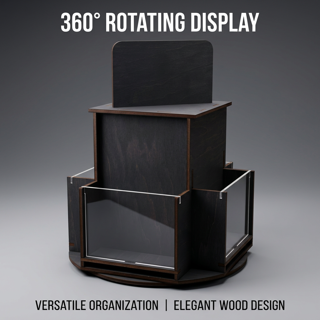 Rotating Greeting Card Display Stand, Wooden Card Holder, Retail Display Rack Organizer, Desktop Card Display, Multi-Tier Card Organizer
