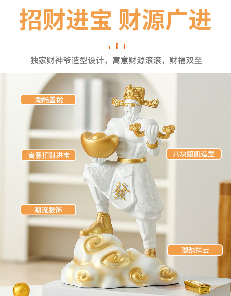 Chinese Style Muscular God of Wealth Resin Figurine