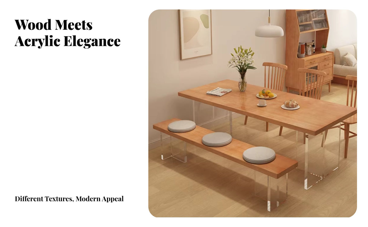 Nordic design Floating Wood Dining Table Wabi-Sabi Aesthetic Kitchen Furniture Minimalist Design Household Furnishing Transparent Legs for Homeowners, Families, pairs, Open-Plan Living Space, Home, morning dining corner, Small Spaces