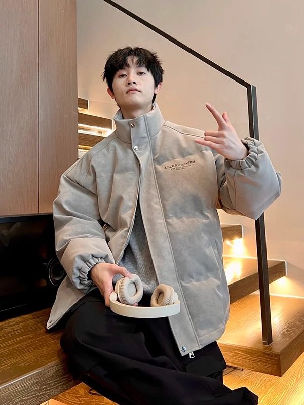 2025新款棉服男款冬季加厚羽绒服宽松外套PU皮衣立领保暖棉衣潮流