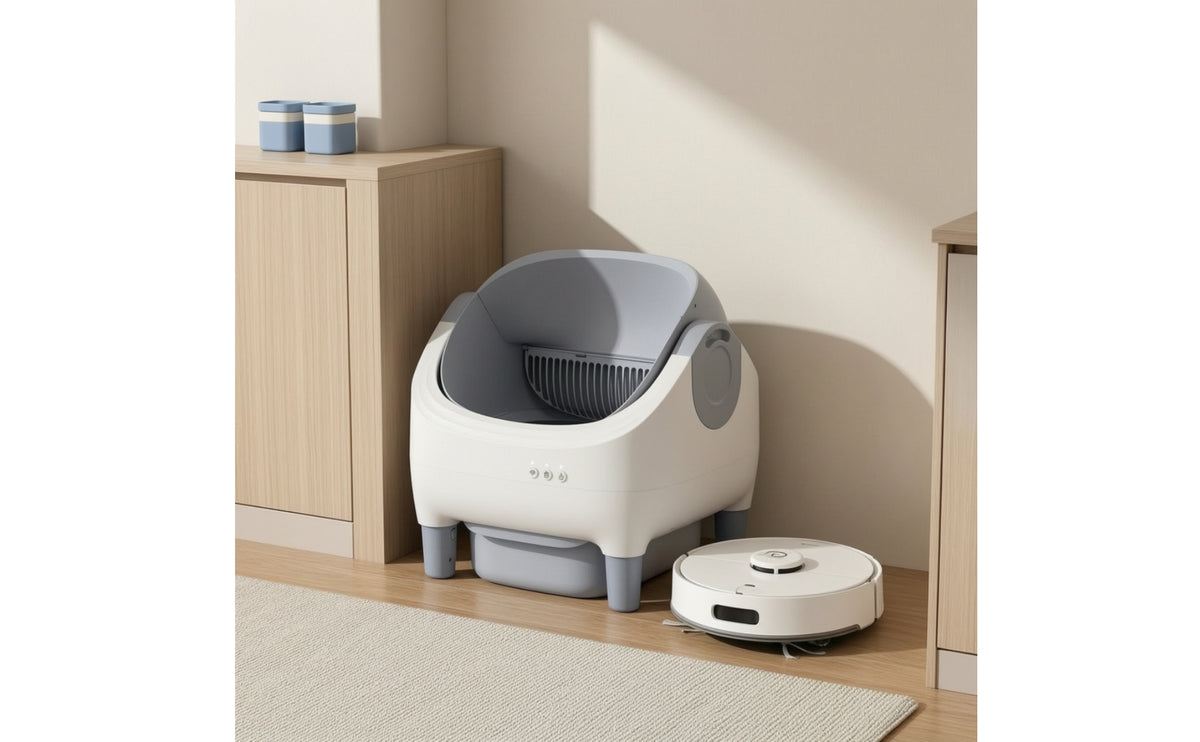 Large Capacity Open-Top Automatic Litter Box Safety Sensors Self-Cleaning Cat Litter Box for Busy Professionals, Apartments, Living Room